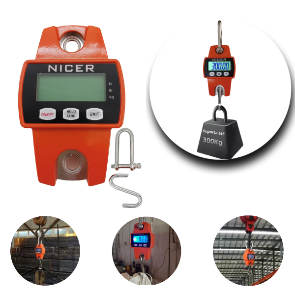 Balança Digital Suspensa Alta Precisão e Capacidade Pesagem 100kg 200kg 300kg
