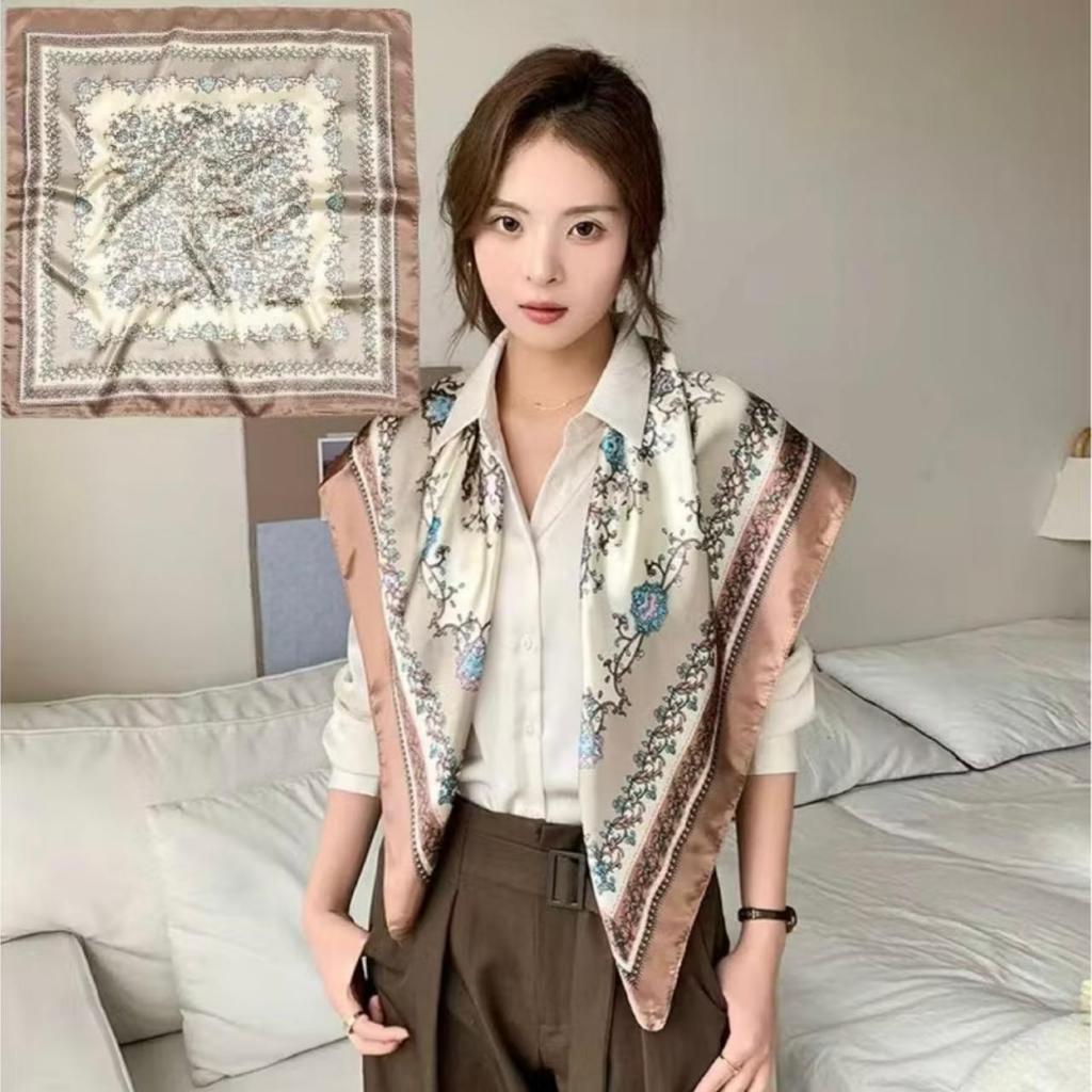 Bandana Lenço Cabelo Cetim estampado Moda pescoço Mulheres Seda influencer primavera nova tendência