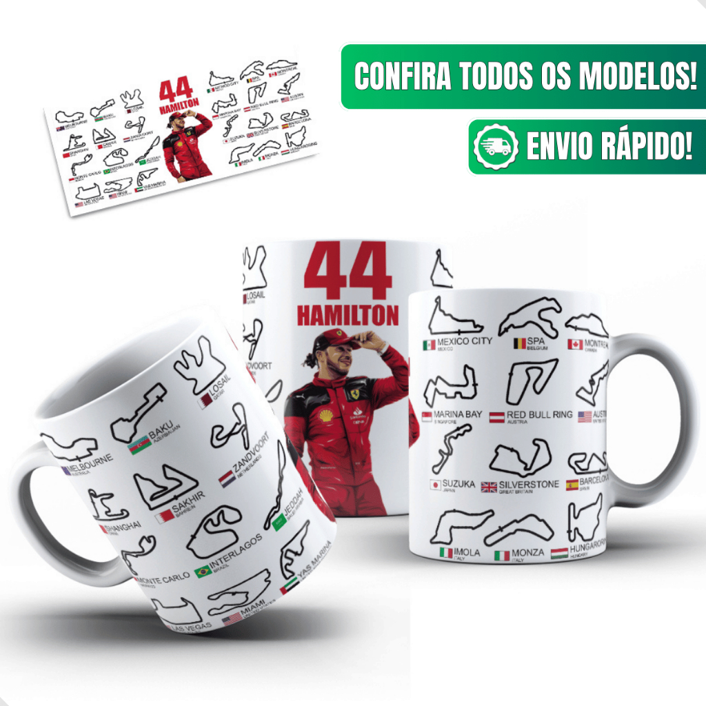 Caneca Formula1 Ceramica Personalizada 325ml Lewis Hamilton 44 Ferrari Piloto Desenho Circuitos F1 em Oferta na Shopee
