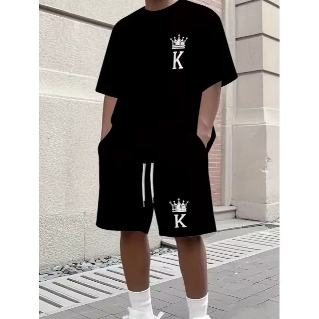 Kit Conjunto Camiseta e Short Tectel Masculino Estilo Confortavel King Rei StreetWear