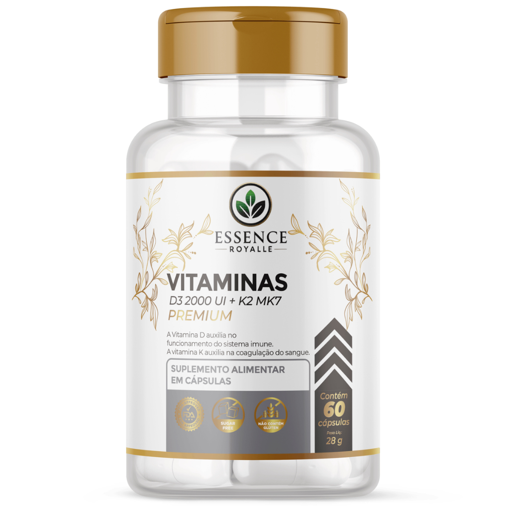 Vitamina D3 2000ui com Vitamina K2 MK7 60 Cápsulas