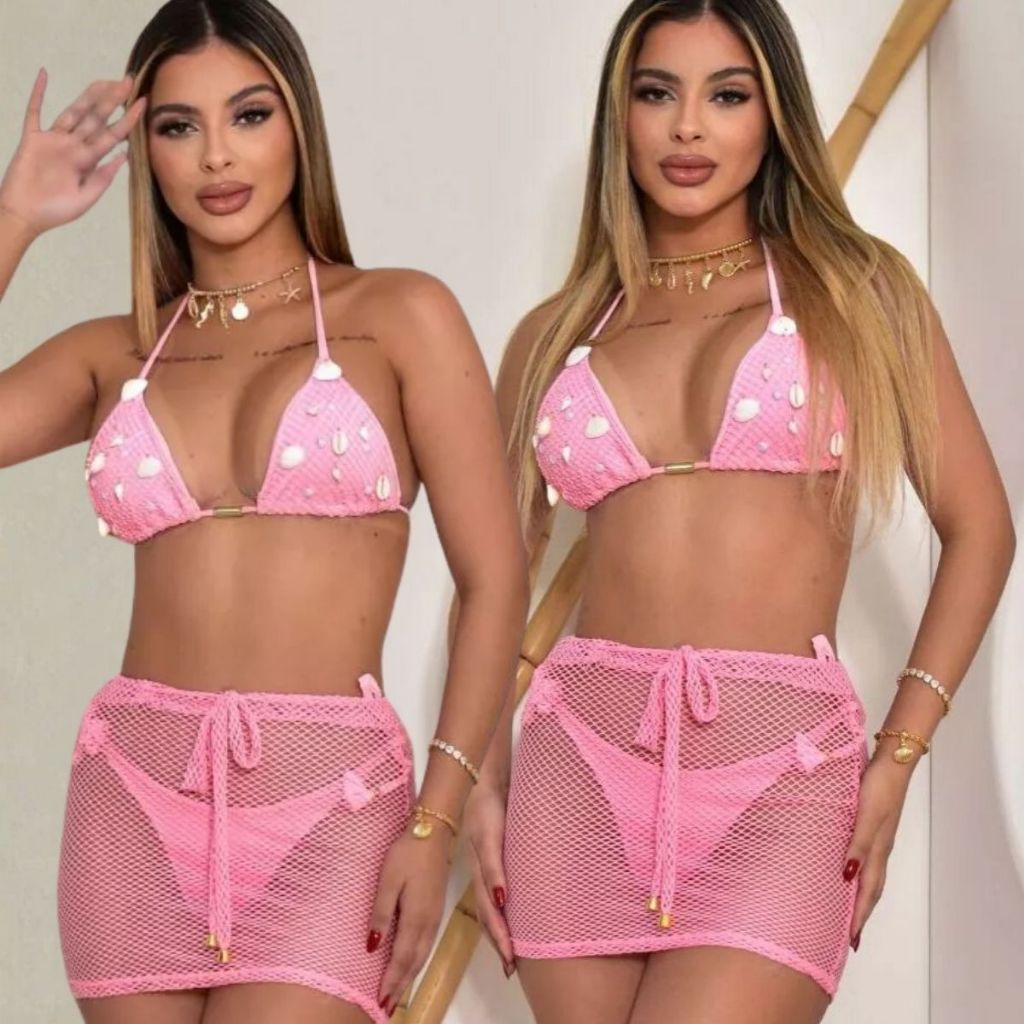Kit 2 Biquíni Rosa Bebê Cortininha Calcinha Empina Bumbum 1 Trijunto 1 Biquíni Envio Imediato