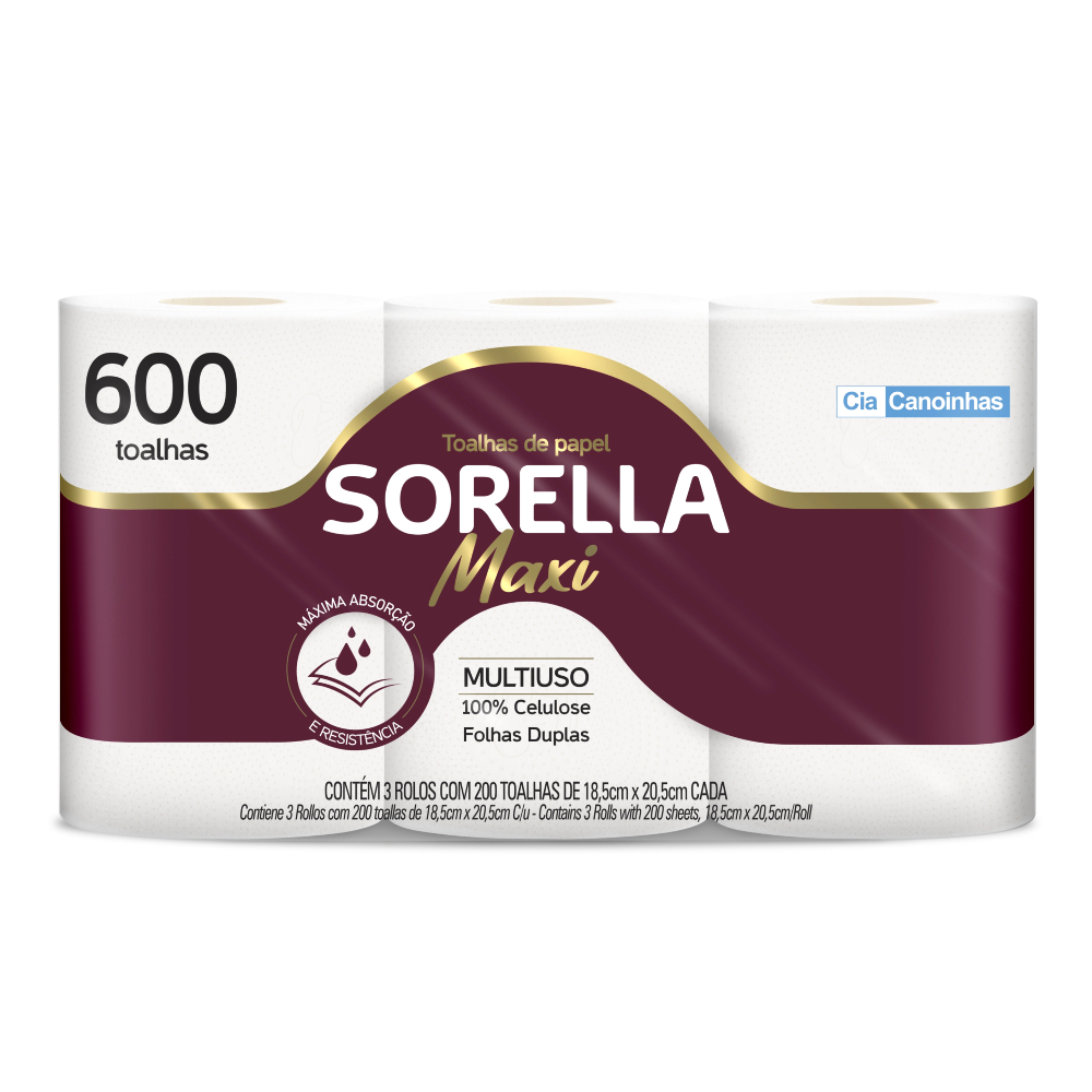 Papel Toalha Folha Dupla Maxi Multiuso 600 folhas - Sorella