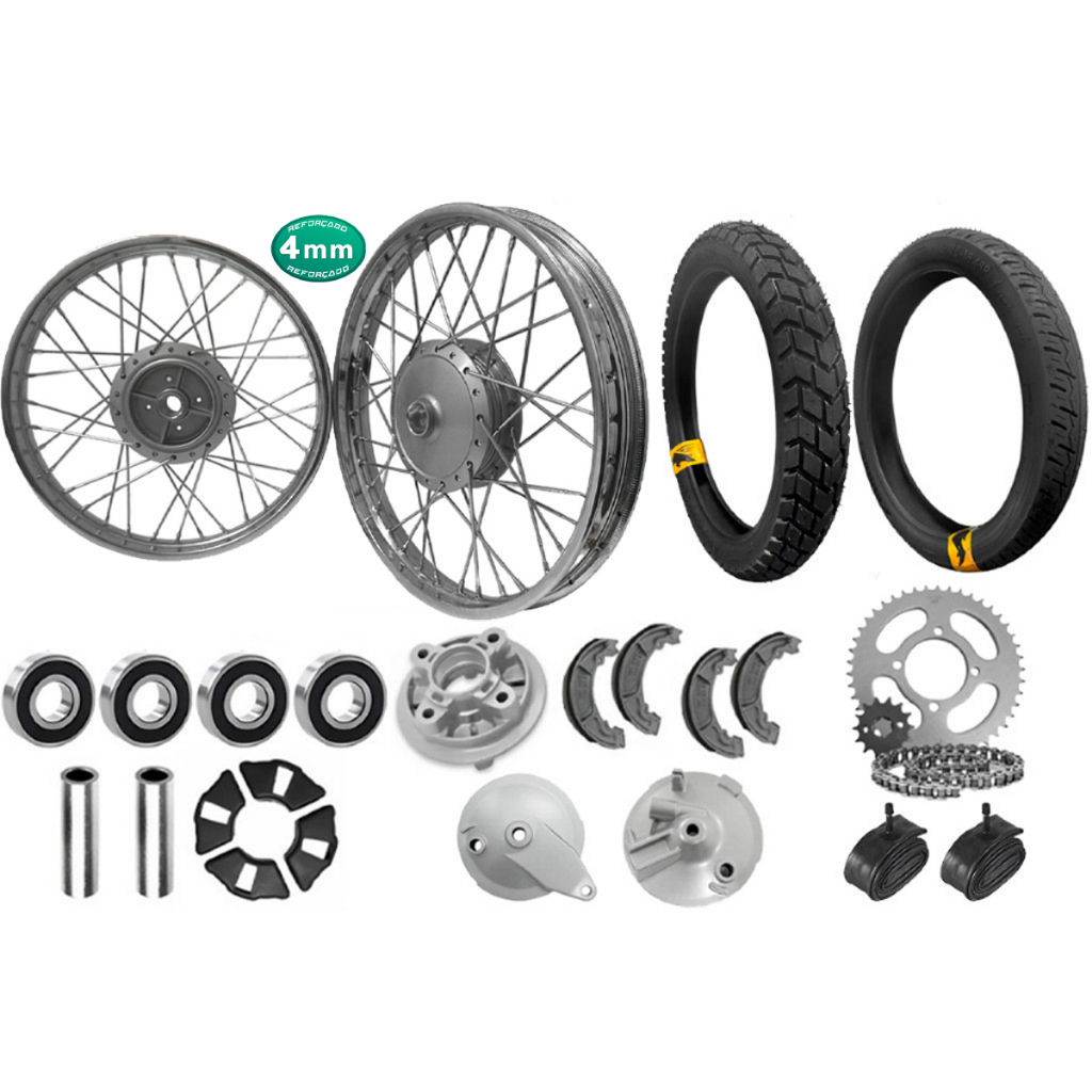 Roda Par Ybr Factor Tork Tambor Raio 4mm Com Peças e Pneus