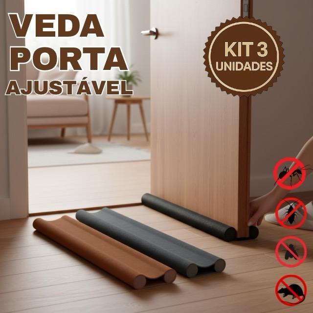 Kit 3 Veda Portas Duplo Em Tecido Contra Insetos Poeira 80cm