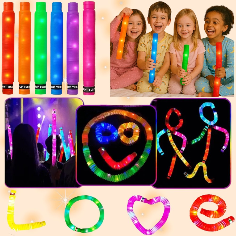 Kit 24 Fidget Poptube Divertido Sensorial Com Led Brinquedo Tubo Encaixável Didático Estica