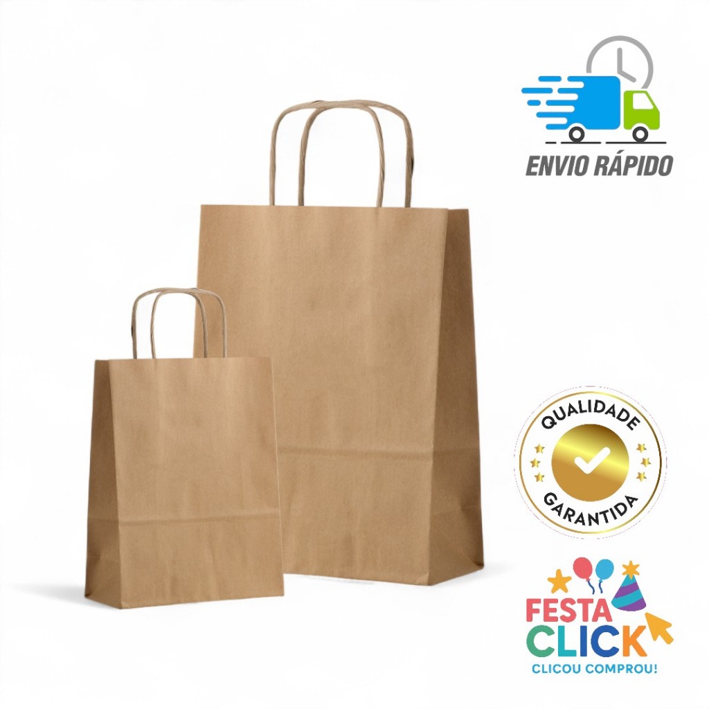 Sacola de papel kraft PP - P - M - G - GG - SACOLA KRAFT em Oferta na Shopee