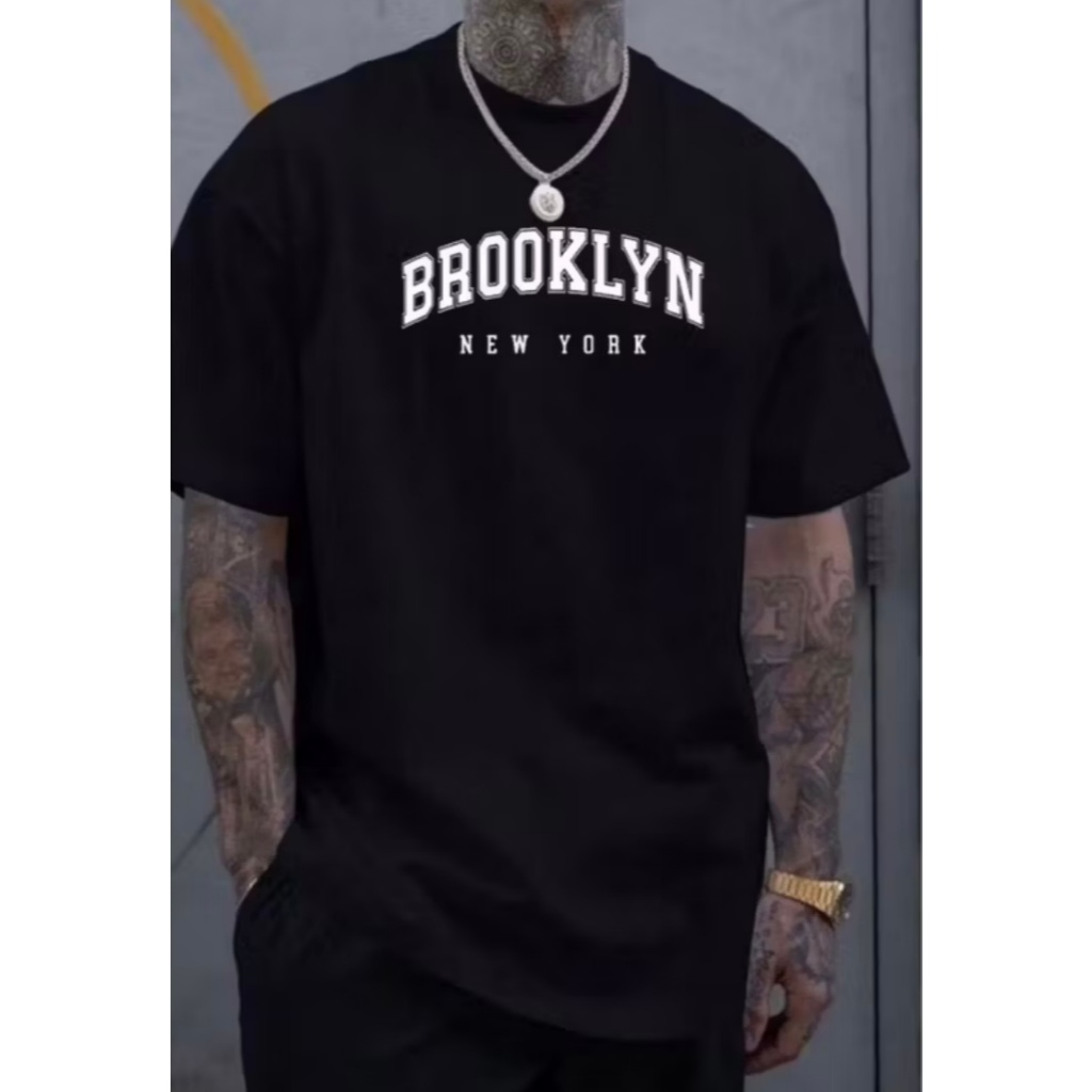 Camiseta Masculina Streetwear Brooklyn T-Shirt Camisa Blusa 100% Algodão Premium Lançamento Preta