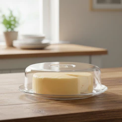 Queijeira de Vidro com Tampa Plástica Gourmet, Prato Para Queijo e Bolo - Ruvolo
