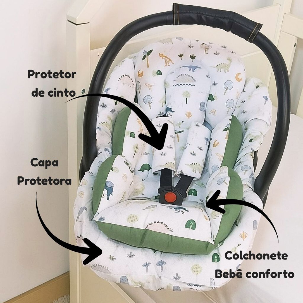 Kit Capa de Bebe Conforto + Colchonete redutor + Protetor de Cinto 100% Algodão Tamanho Universal