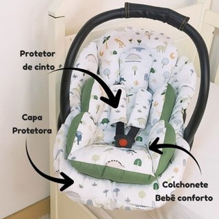 Kit Capa de Bebe Conforto + Colchonete redutor + Protetor de Cinto 100% Algodão Tamanho Universal em Oferta na Shopee