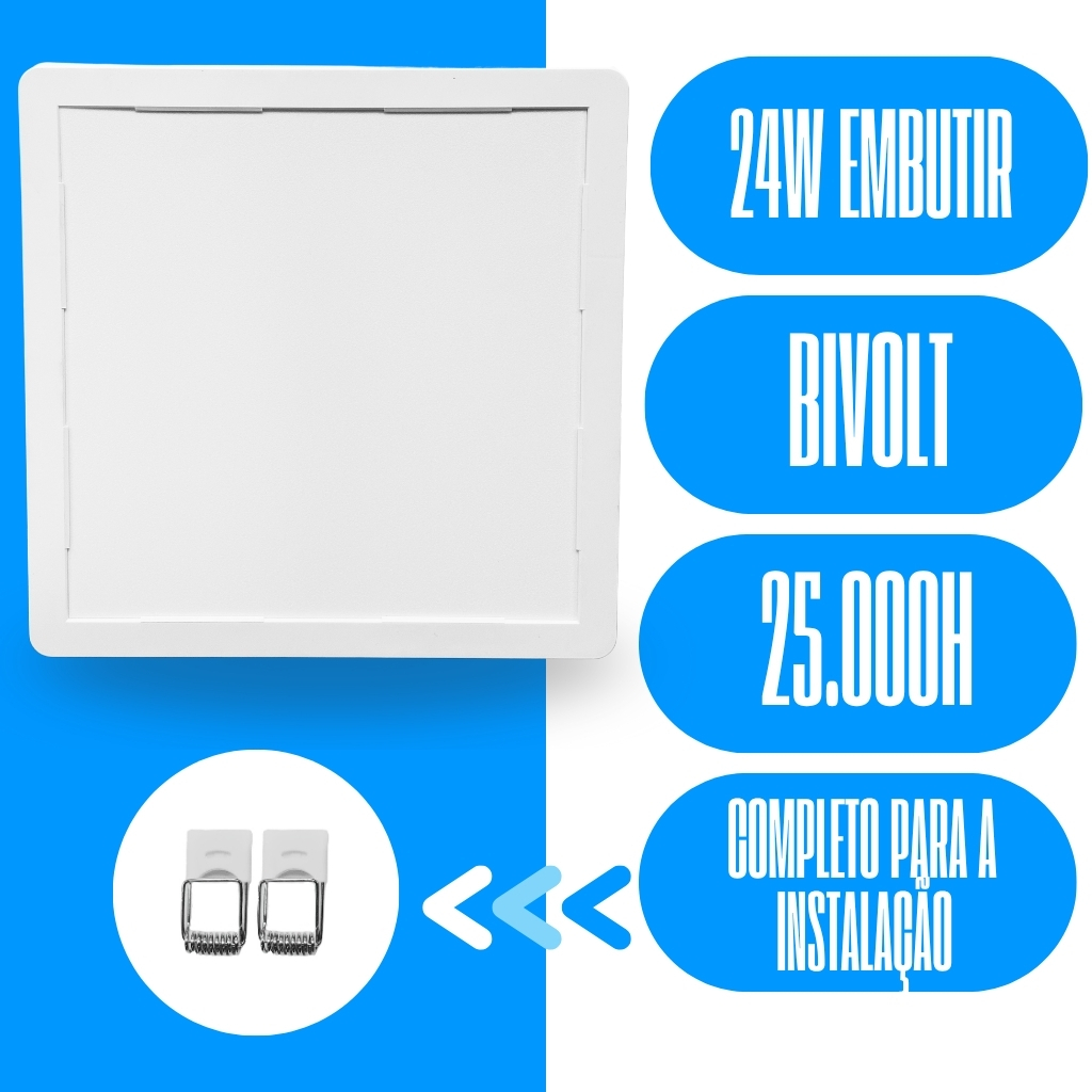 Kit 20 Luminaria Painel Plafon Embutir Bivolt Quadrado 24w Led Teto - ELGIN