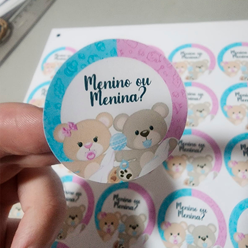 60 Adesivos Chá Revelação Menino ou Menina 4cm - Ursinho para Lembrancinha e Decoração