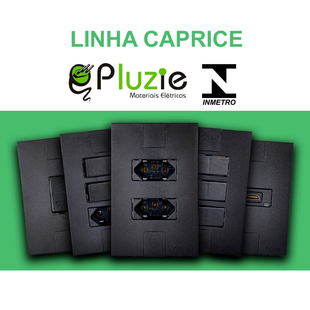 Interruptor e Tomada Pluzie linha Caprice preta fosca modular 4x2 em Oferta na Shopee
