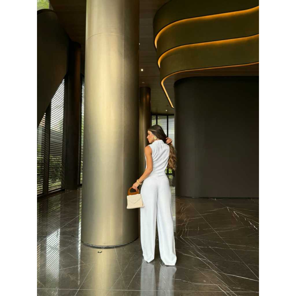 Conjunto casual coletinho camisa e pantalona em Oferta na Shopee