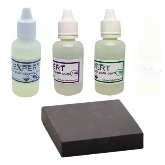 Kit Teste Ouro Baixo Ácido 16k 14k 10k 30ml Expert+pedra Pq