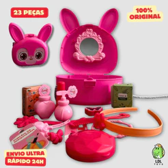 Kit Maquiagem Infantil Maletinha Coelhinha 23 Peças Brinquedo Menina Presente Make Criança