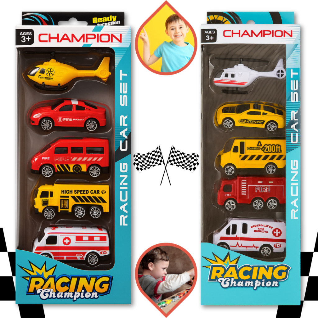 Kit 5 Mini Carrinhos de Brinquedo Modelos Esportivos e Resistentes Bombeiro, Médico, Policial em Oferta na Shopee