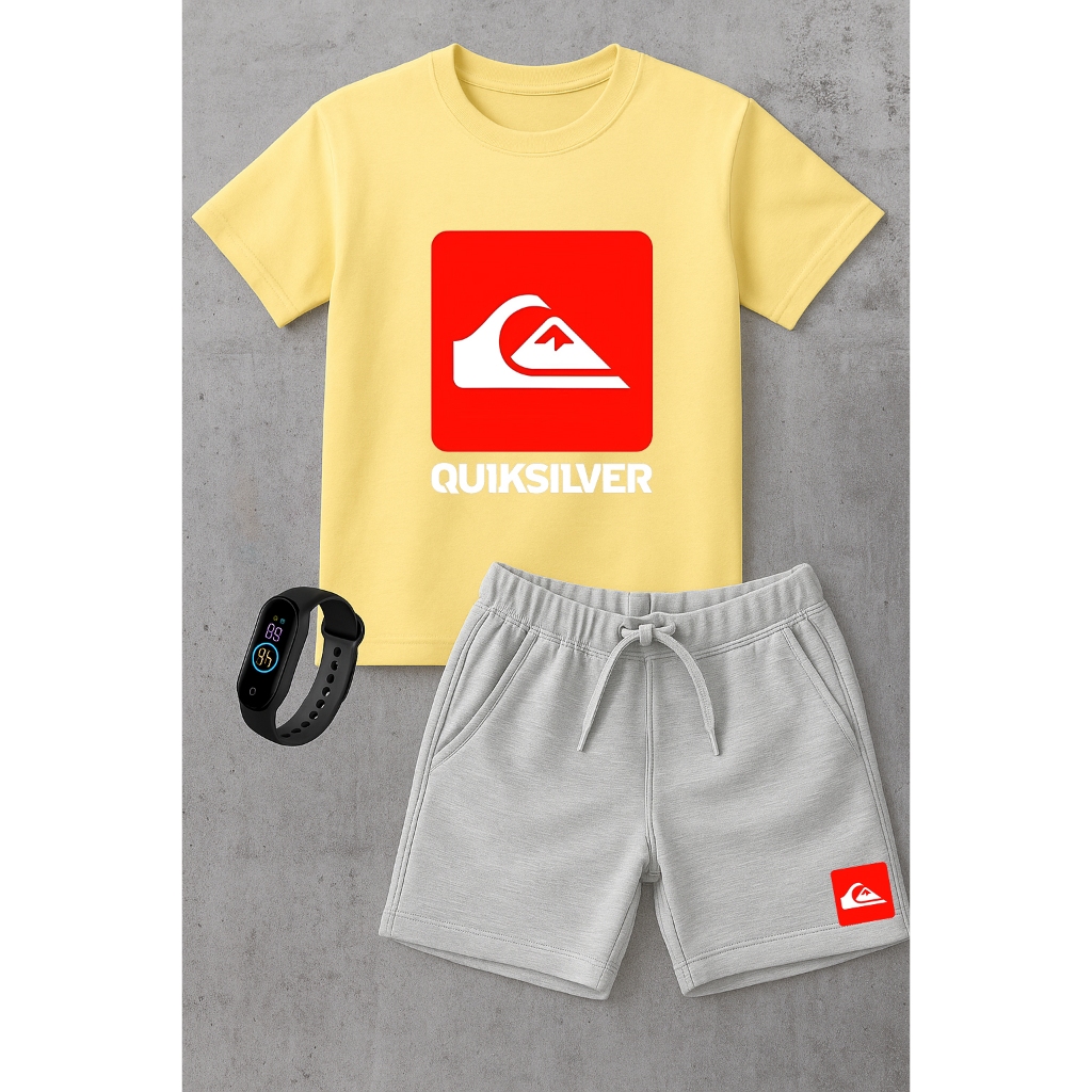 Kit Infantil Camiseta e Short Moletinho cinza + Brinde Relogio Grátis Promoção de Lançamento Estampa marca