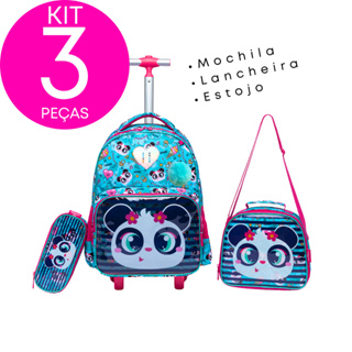 Kit Mochila De Rodinhas Lancheira Estojo Infantil Feminina Fashion em Oferta na Shopee
