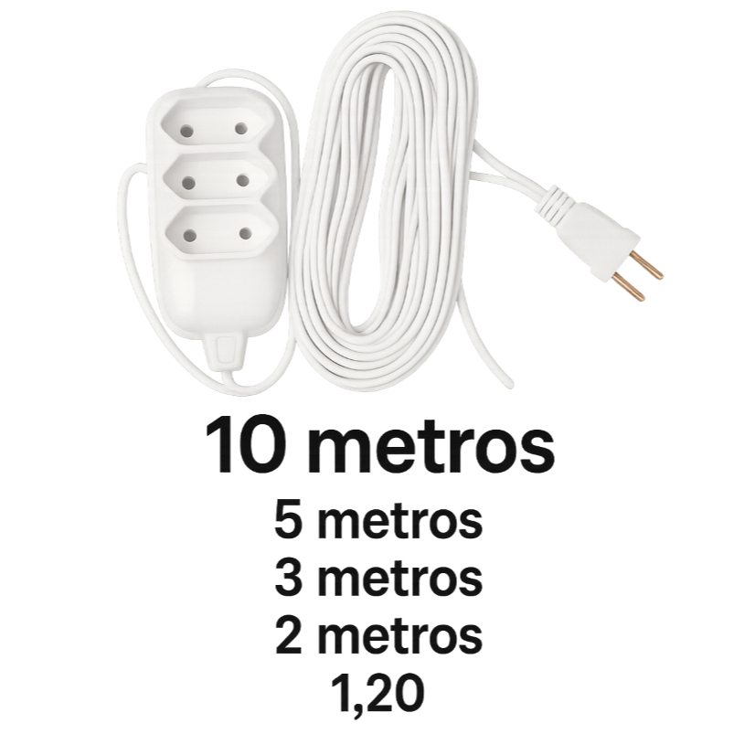 Extensão elétrica Branca  baby 10 Metros  3 Tomadas 10A~ 250V. em Oferta na Shopee