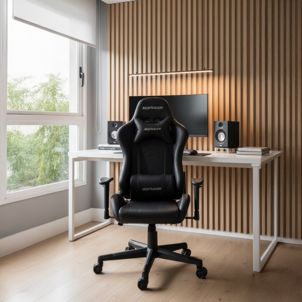 Cadeira Gamer Max Racer Reclinável com Ajuste de Altura Ergonômica em Couro Gira