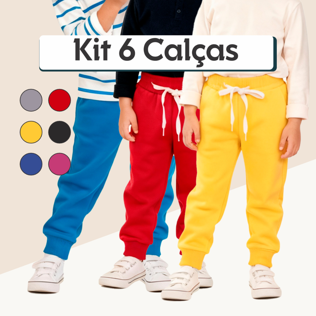 Kit 6 Calça Flanelada Infantil Moletom Grosso Unissex Quentes e Confortáveis