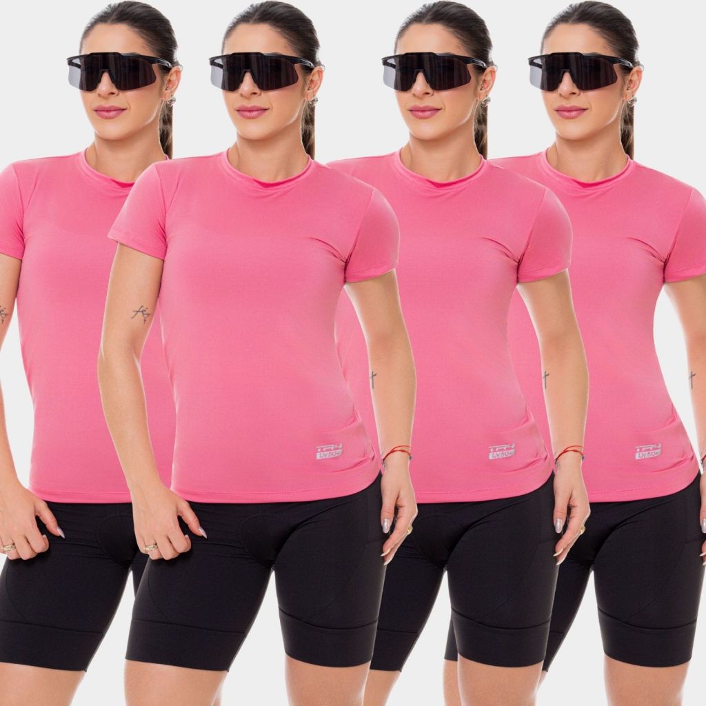 Kit 4 Camisa Camiseta Blusa Dry Fit Feminina Manga Curta Academia Treino Esportiva Corrida Caminhada Proteção Uv Rosa
