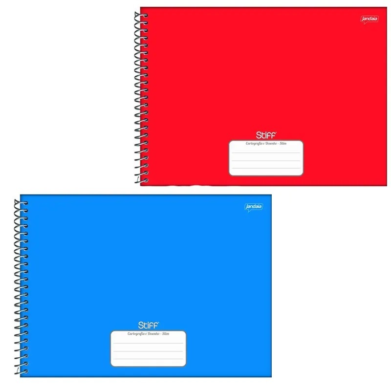 Jandaia Caderno Espiral Cartografia e Desenho Stiff capa dura Azul ou Vermelho 275 x 200mm 80fls