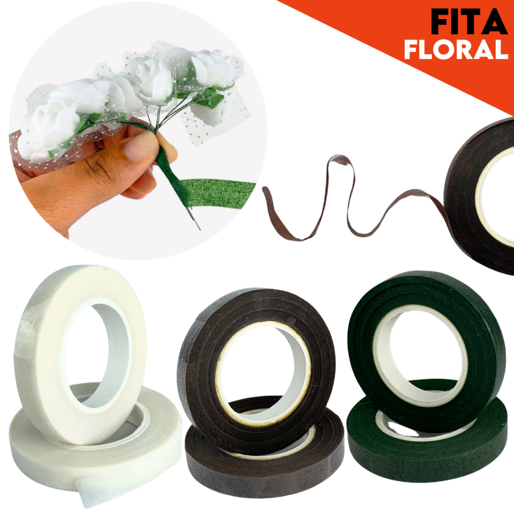 Fita Floral 12mm - Com 2 UN - Flexível, Fácil de Usar, Ideal para Flores Artificiais e Buquês - CH