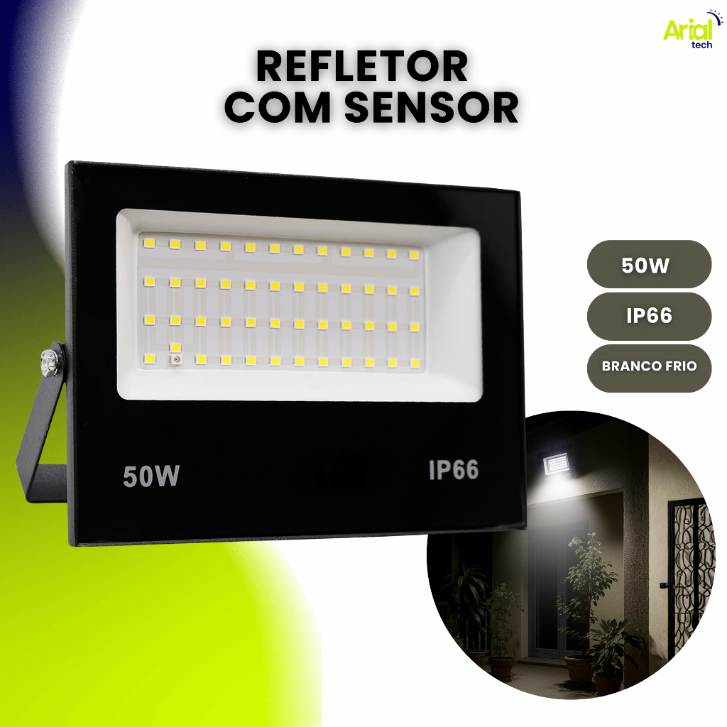 Refletor Led 50w Bivolt Prova D'agua Com Sensor De Presença em Oferta na Shopee
