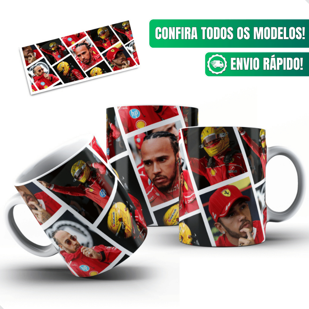 Caneca Formula1 Ceramica Personalizada 325ml Lewis Hamilton Lenda Foto Retrato Ferrari Colecionavel