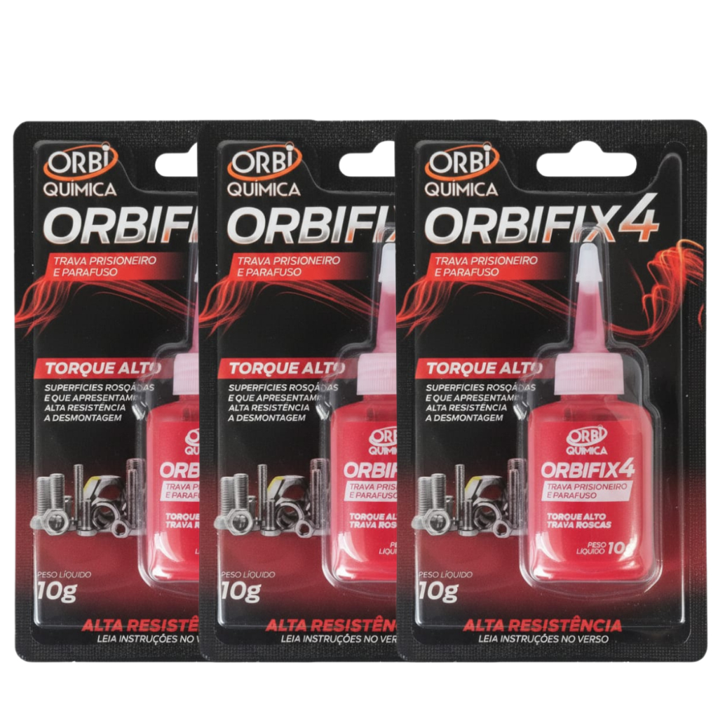 Kit 3 Trava Parafuso Vermelho Torque Alto OrbiFix4 Trava Rosca Trava Prisioneiro Adesivo Anaeróbica