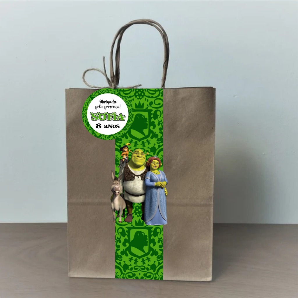 Sacolinha shrek | Sacola 3D shrek Personalizada com Tag e Apliques | Lembrancinha Festa Infantil