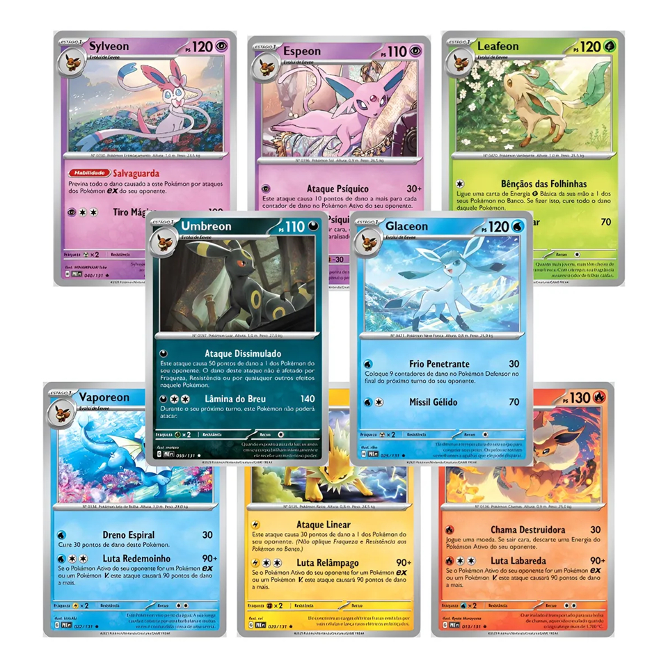 Kit Evoluções Eevee Ev 8.5 Evoluções Prismáticas ou Avulsa – Eevee Evolutions Foil (Original COPAG)