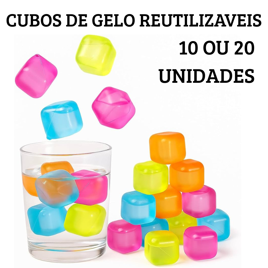 Kit 10 Ou 20Un Cubos De Gelo Reutilizável Para Drink Colorido Artificial Coloridos