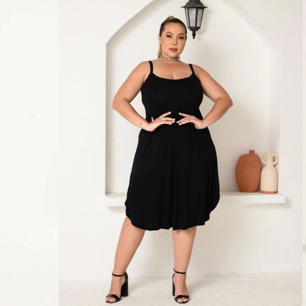 Vestido  Feminino Preto Plus Size de Alça Longo Calor Verão Viscolycra Premuim G1-G2-G3-G4