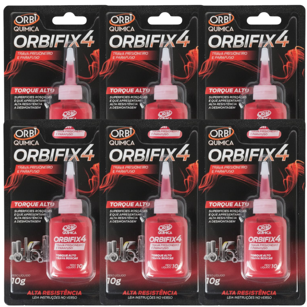 Kit 6 Trava Parafuso Vermelho Torque Alto OrbiFix4 Trava Rosca Trava Prisioneiro Adesivo Anaeróbica