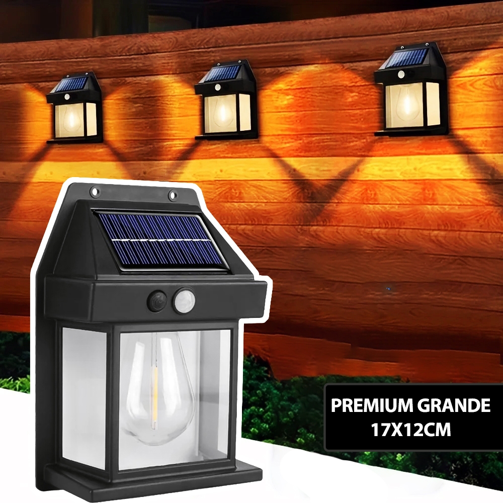 Luminária Solar Sensor Luz Premium Grande de Parede 3 Modos de Iluminação Lâmpada Vintage Colonial