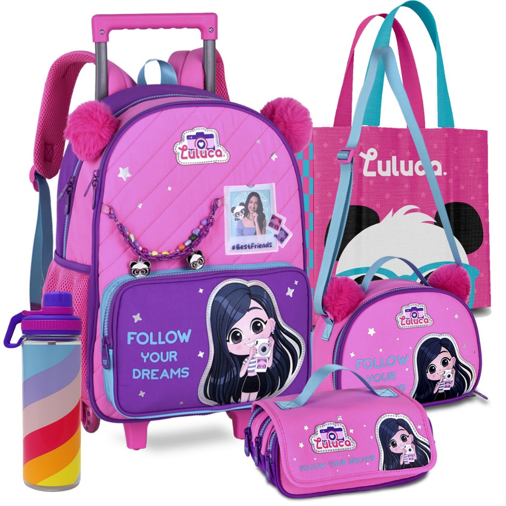 Kit Mochila Luluca Infantil Carrinho Lancheira Estojo Escolar Lançamento Com Brinde 2026