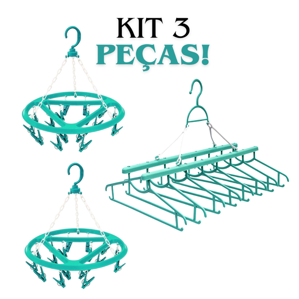 Kit 2 Varais Redondo 18 Prendedores e 1 Varal 8 com Cabides Dobrável Reforçados AmpePlast em Oferta na Shopee