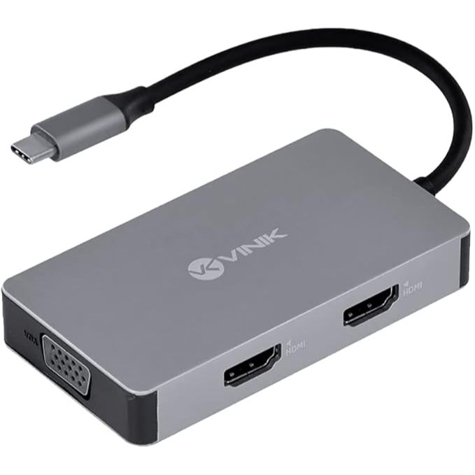 HUB USB TIPO C/TYPE C 5 EM 1 COM 2 HDMI + VGA + USB 3.0 + POWER DELIVERY (PD) 60W - HC-5VGA, Vinik