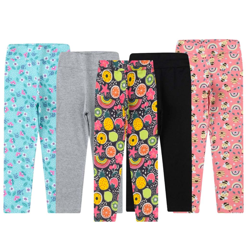 Kit 5 Calças Leggings Infantil e Juvenil- Lisas/Estampadas- SORTIDAS