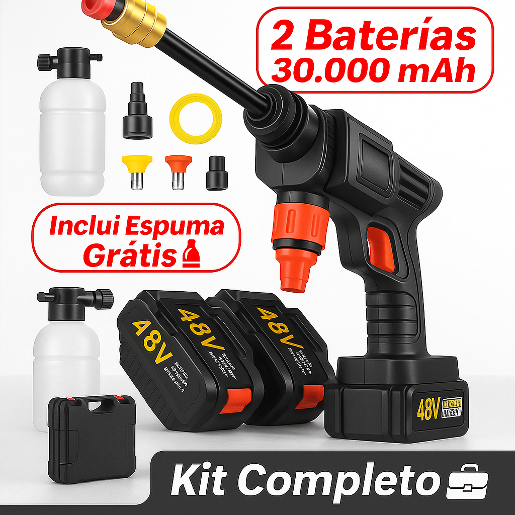 Lavadora Portátil 48V Recarregável ? Alta Pressão | 2 Baterias + Maleta | Compacta e Potente