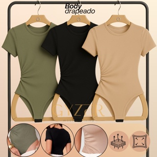 Kit 3 Body Collant Feminino Blusa Manga Curta Drapeado Bory Básico Moda Blogueira em Oferta na Shopee