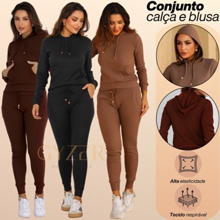 Conjunto Feminino Calça Jogger e Blusa Canguru C Capuz Tipo Moletom Para o Frio Inverno C Lycra em Oferta na Shopee
