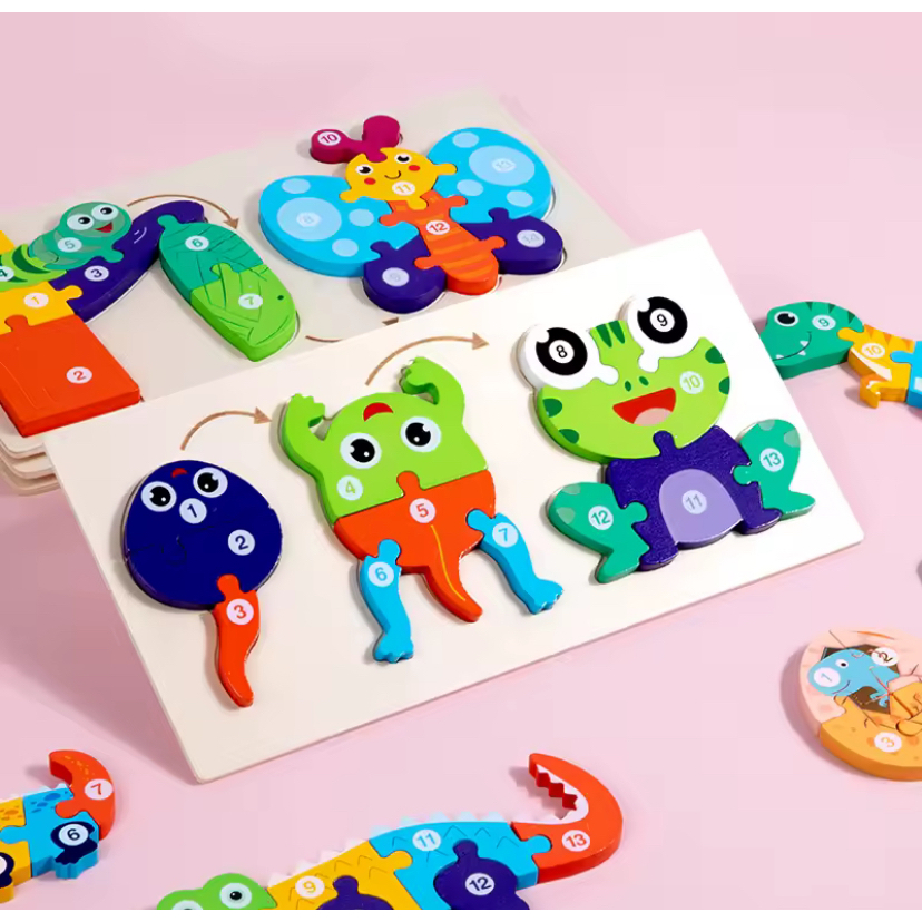 Quebra - Cabeça Infantil de Madeira 3D – Animais Educativos, Brinquedo Montessori para Coordenação Motora e Aprendizado