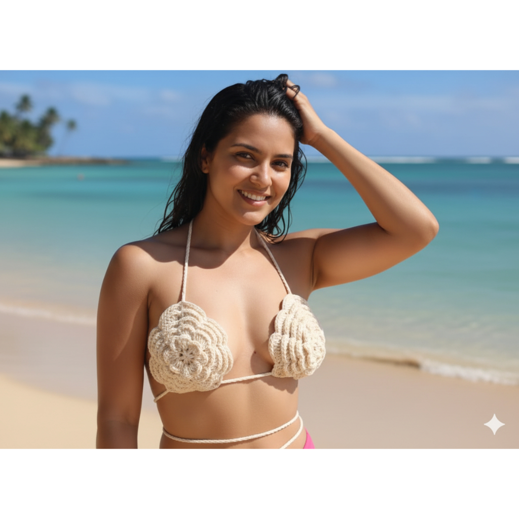Top de Crochê Feminino Praia Verão Artesanal Feito à Mão – Biquíni Cropped Moda Praia em Oferta na Shopee