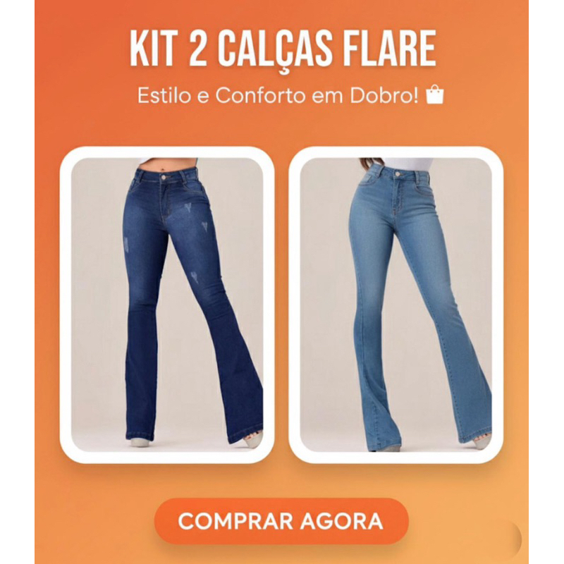 Kit 2 Calça jeans Flare cintura alta Feminino boca de sino levanta bumbum lycra Elastano
