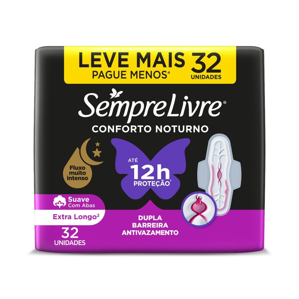 Absorvente Externo Sempre Livre Adapt Plus Noite e Dia Cobertura Seca com Abas 32 unidades em Oferta na Shopee